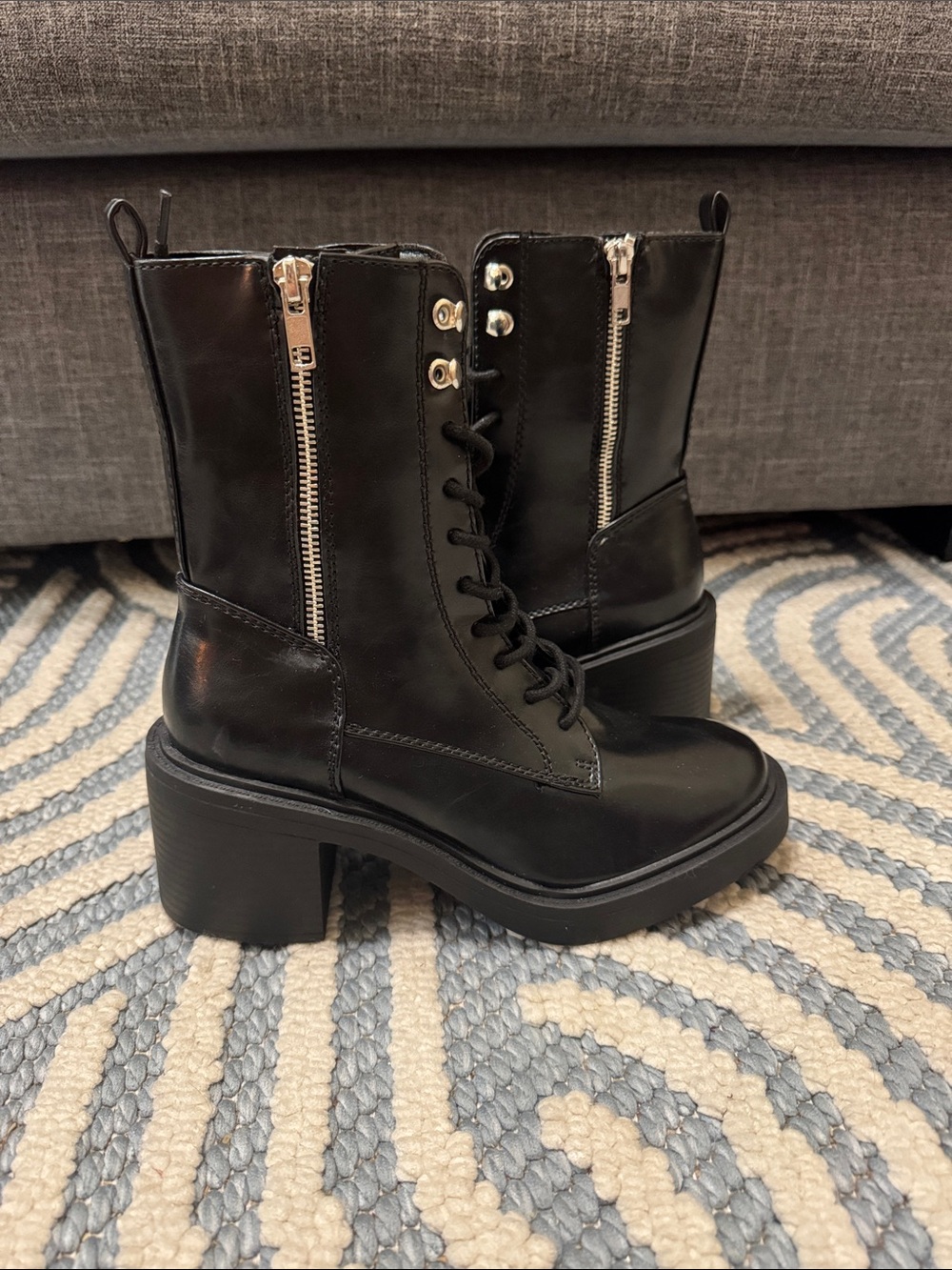 MIA Black Lace-Up Zip Combat Boots Size 6.5 New Without Tags